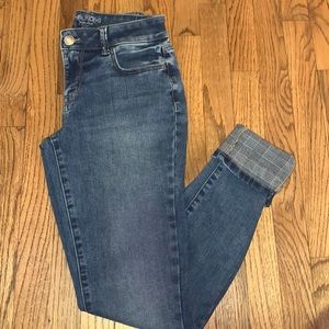 Maurices Mid-Rise Plaid Cuffed Skinny Jeans